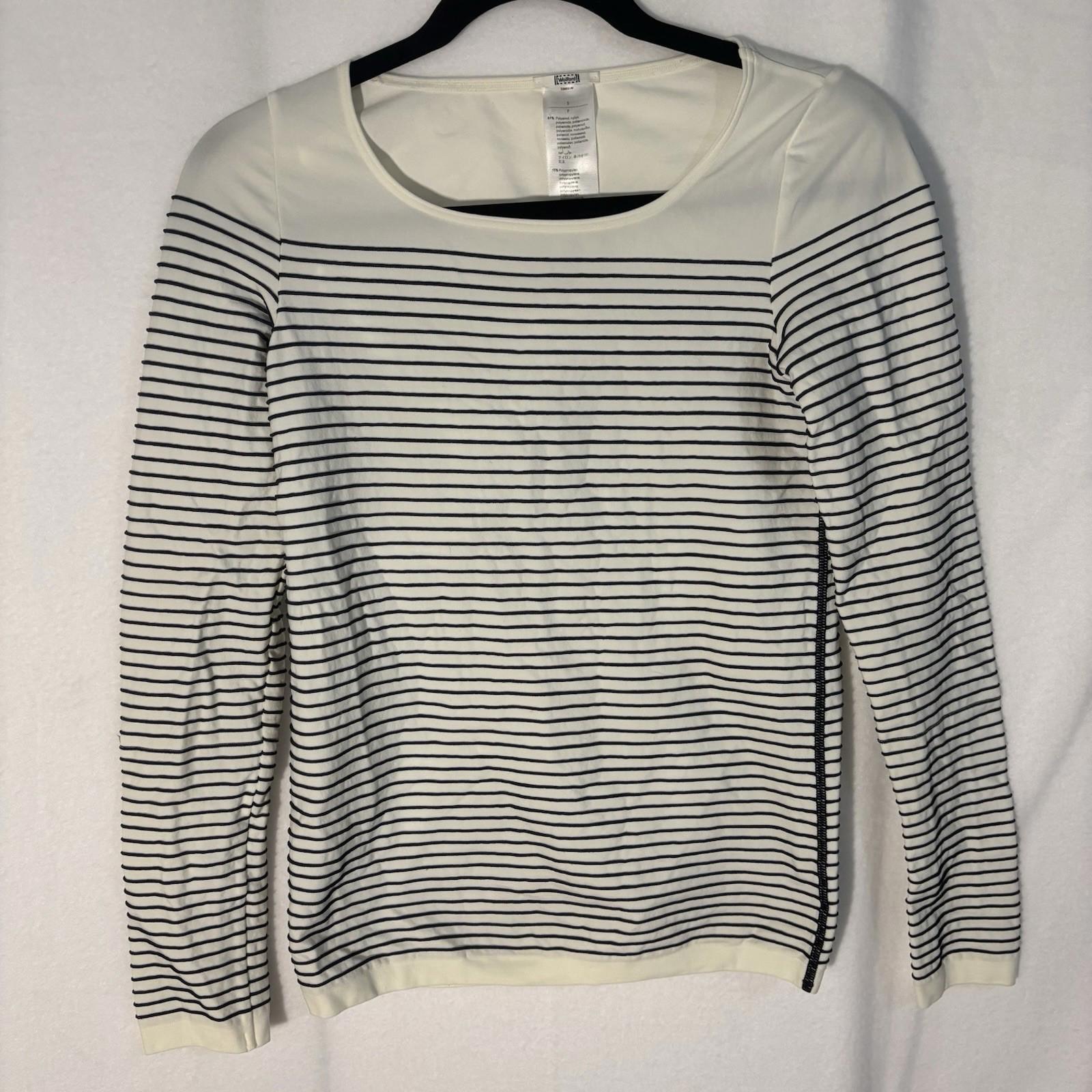 Wolford Top Womens White Blue Navy Striped Small Long Sleeves Pullover Shirt