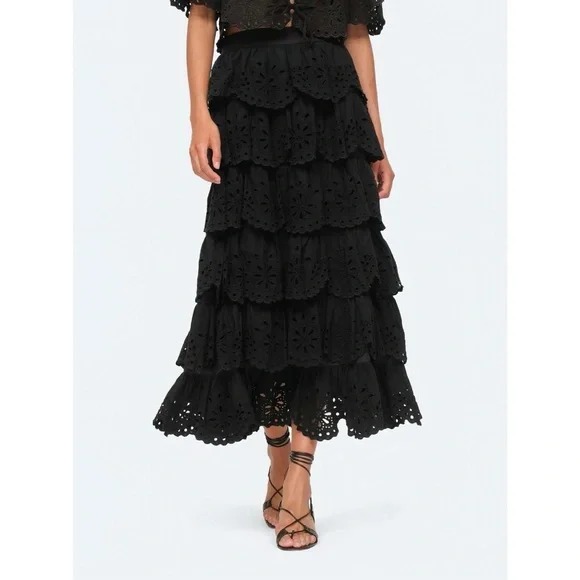 NWT SEA New York Midi Tiered Eyelet Tali Ruffle Skirt