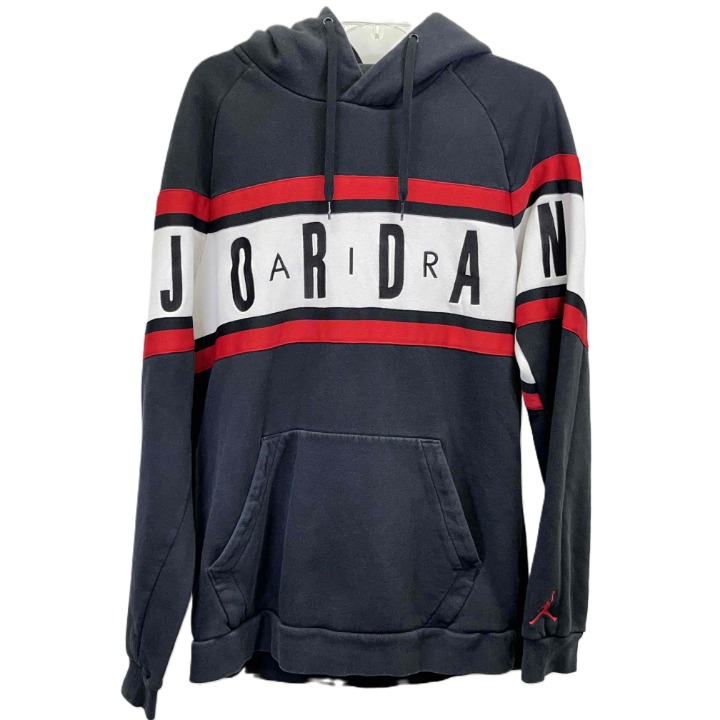 VTG Nike Air Jordan Black/Red/White Pull Over Spell Out Jumpman Fleece Hoodie Lg