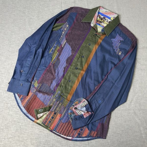 Robert Graham Limited Edition Button Up Size Large Flip Cuff Geometric Numbered
