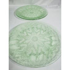 Set 2 Indiana Glass Green Uranium Dinner Plates Horseshoe Pattern 8 1/4 VTG