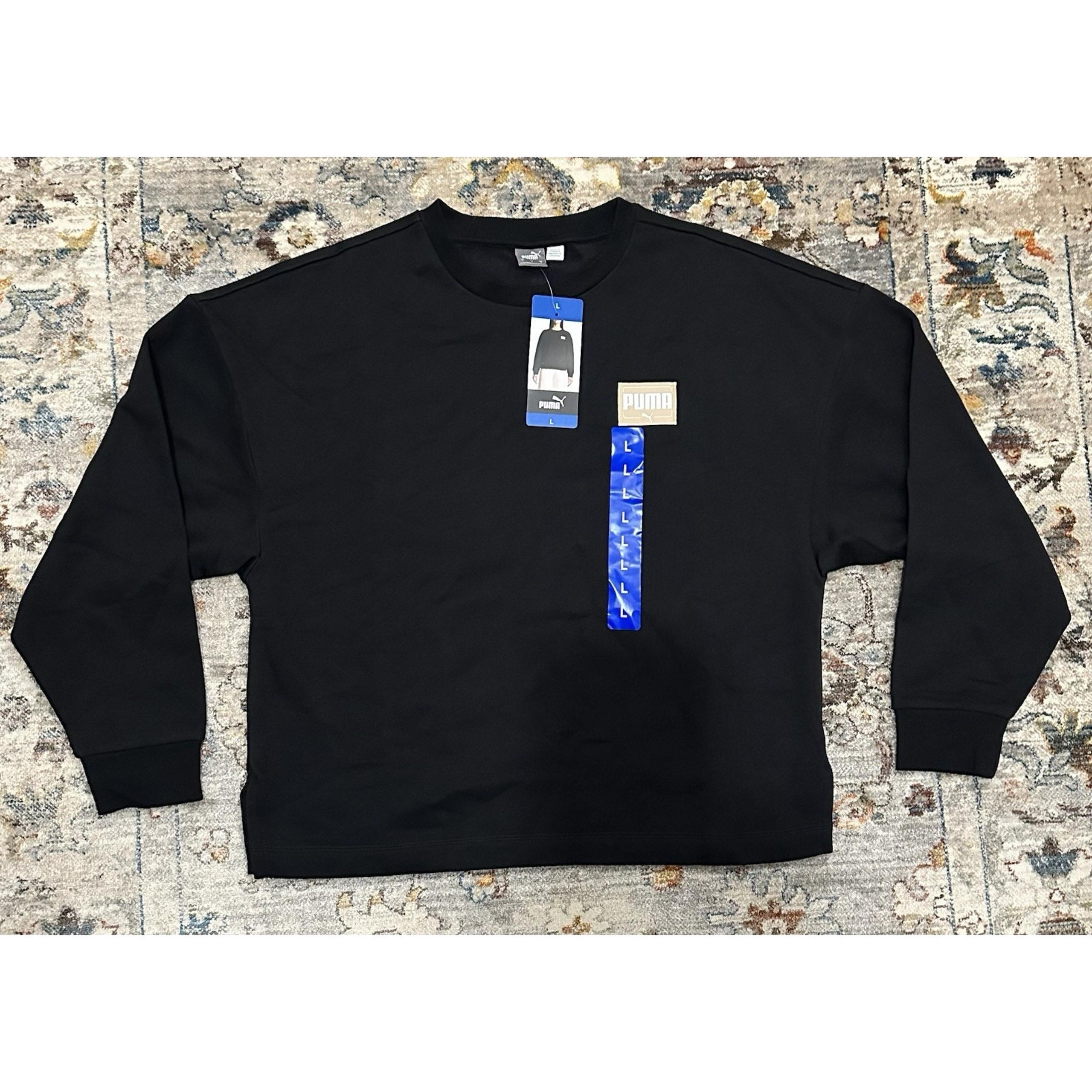 PUMA Women's Fleece Crewneck Sweatshirt Badge Size Large Black