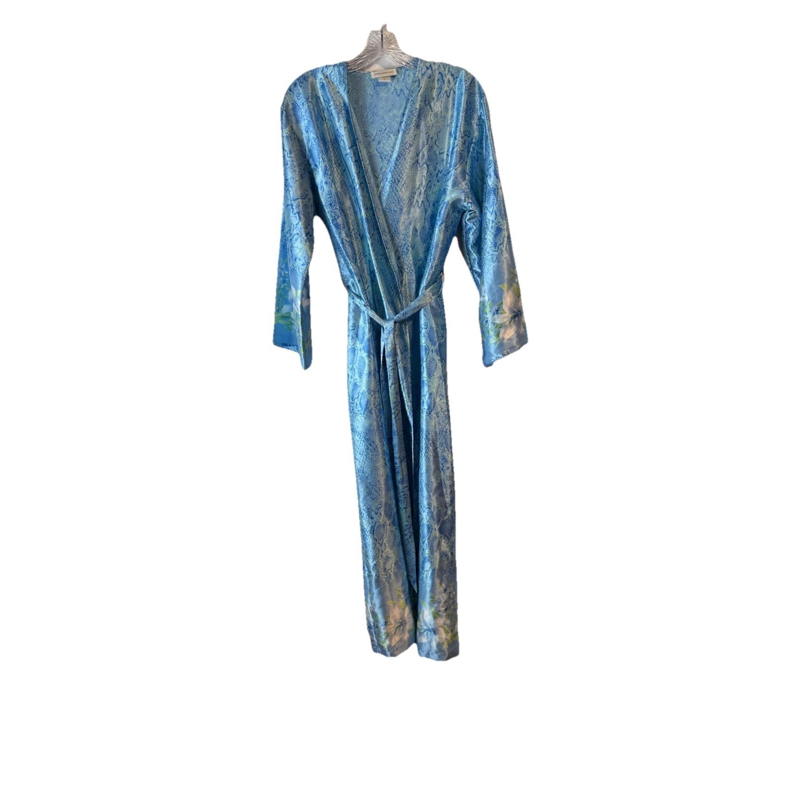 Jones New York Women's Elegant Long Blue Floral/ Snake Print Satin  Robe Sz M