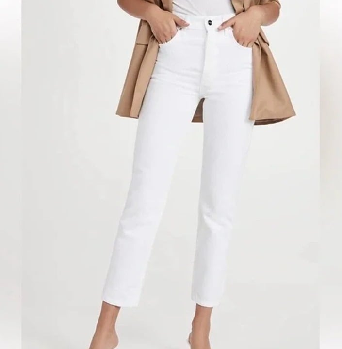 Anine Bing Womens Sonya White Straight Leg Crop Denim Ankle Jeans 28
