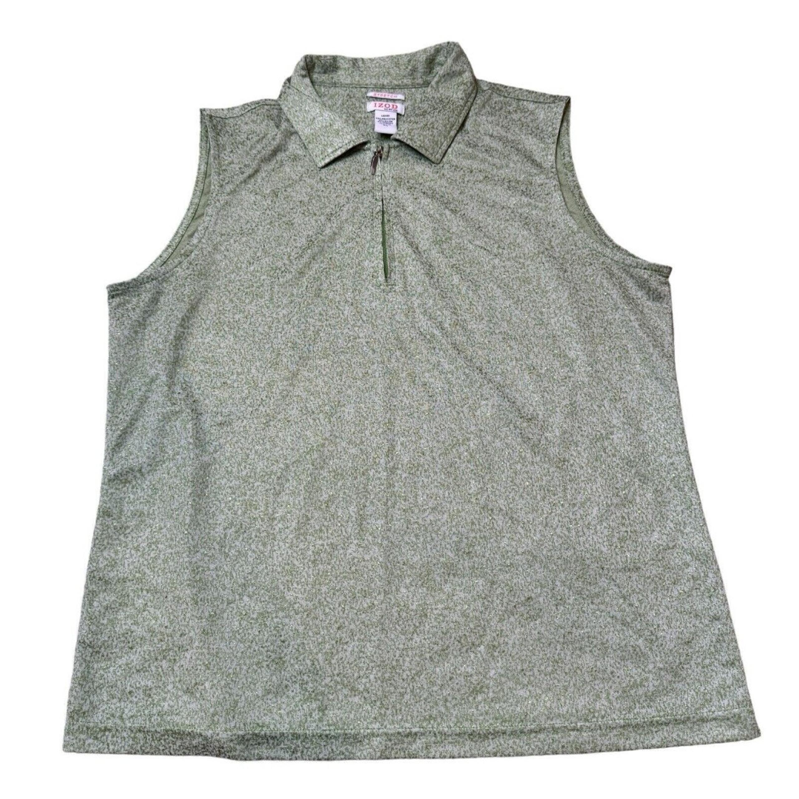 Izod XFG Stretch Ladies XL Green White Tank 1/4 Zip Sleeveless