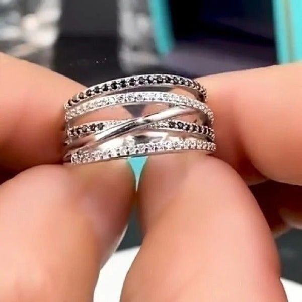 NEW 925 Sterling Silver White Black CZ Ring