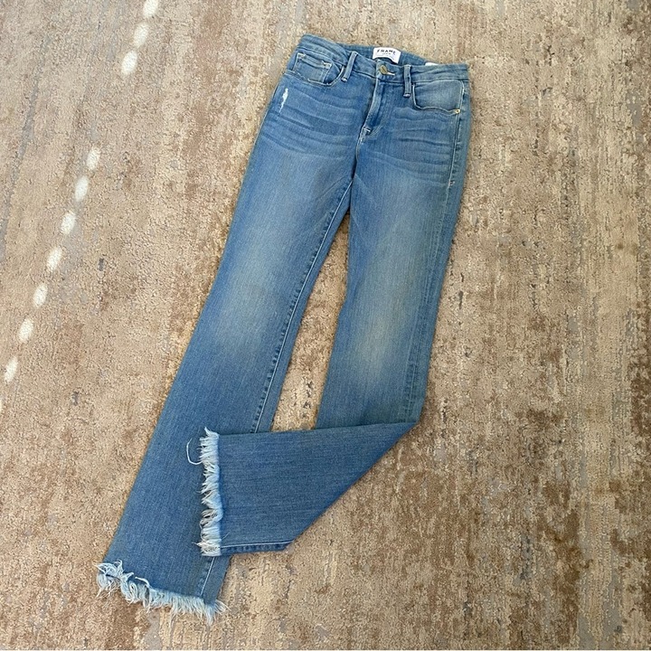 Frame Le Mini Boot Raw Hem Boot Cut Le Freak Blue Jeans: 26