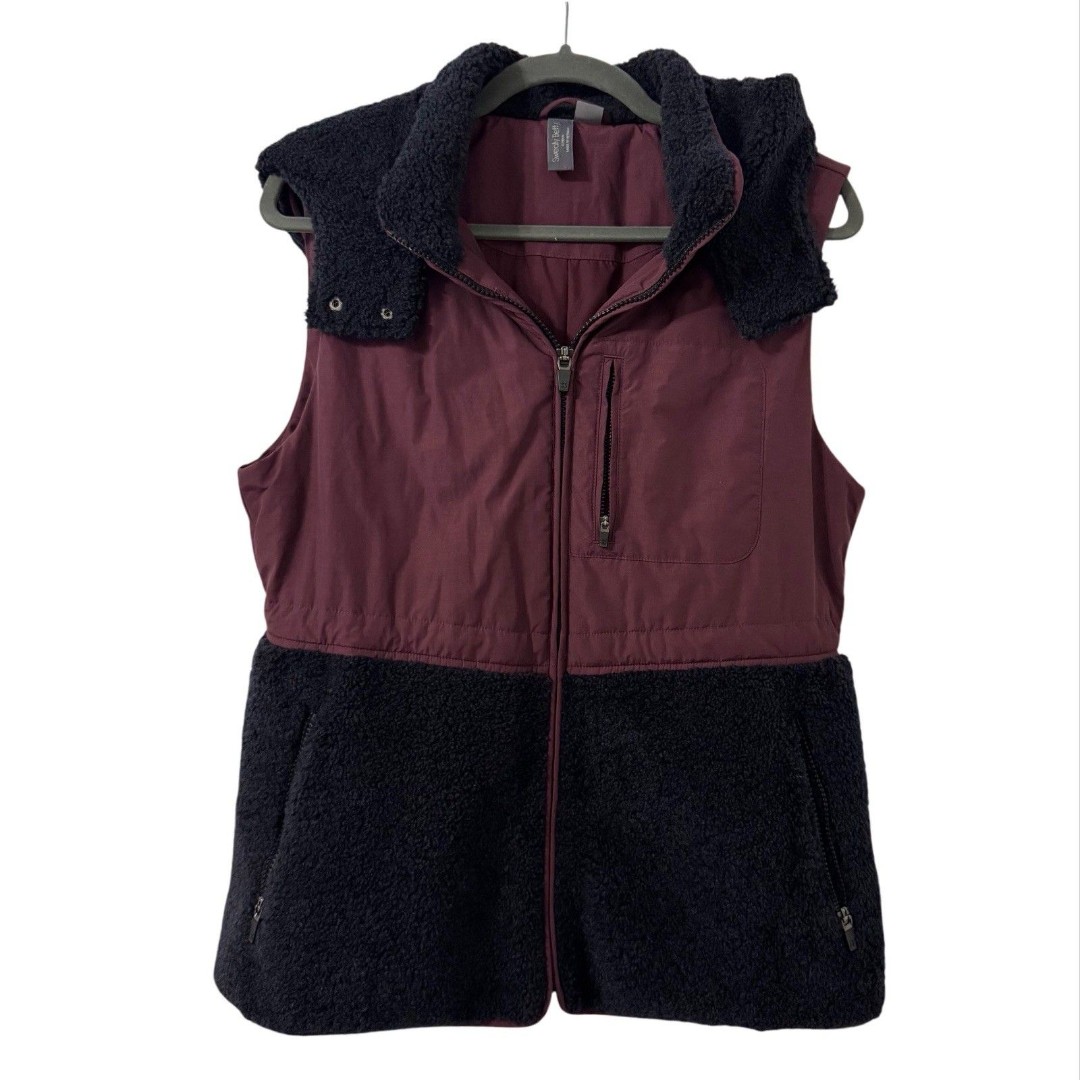 Sweaty Betty Urban Sherpa Gilet Vest Womens Size 8 Plum Hooded Outerwear Gorp