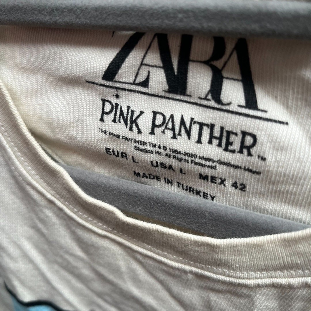 Zara Pink Panther Edition White Graphic Unisex T-Shirt Large