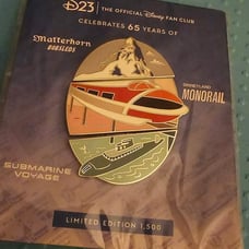 D23 Gold Matternhorn, Monorail and Submarine Voyage 65th Anniv Pin LE 1500!