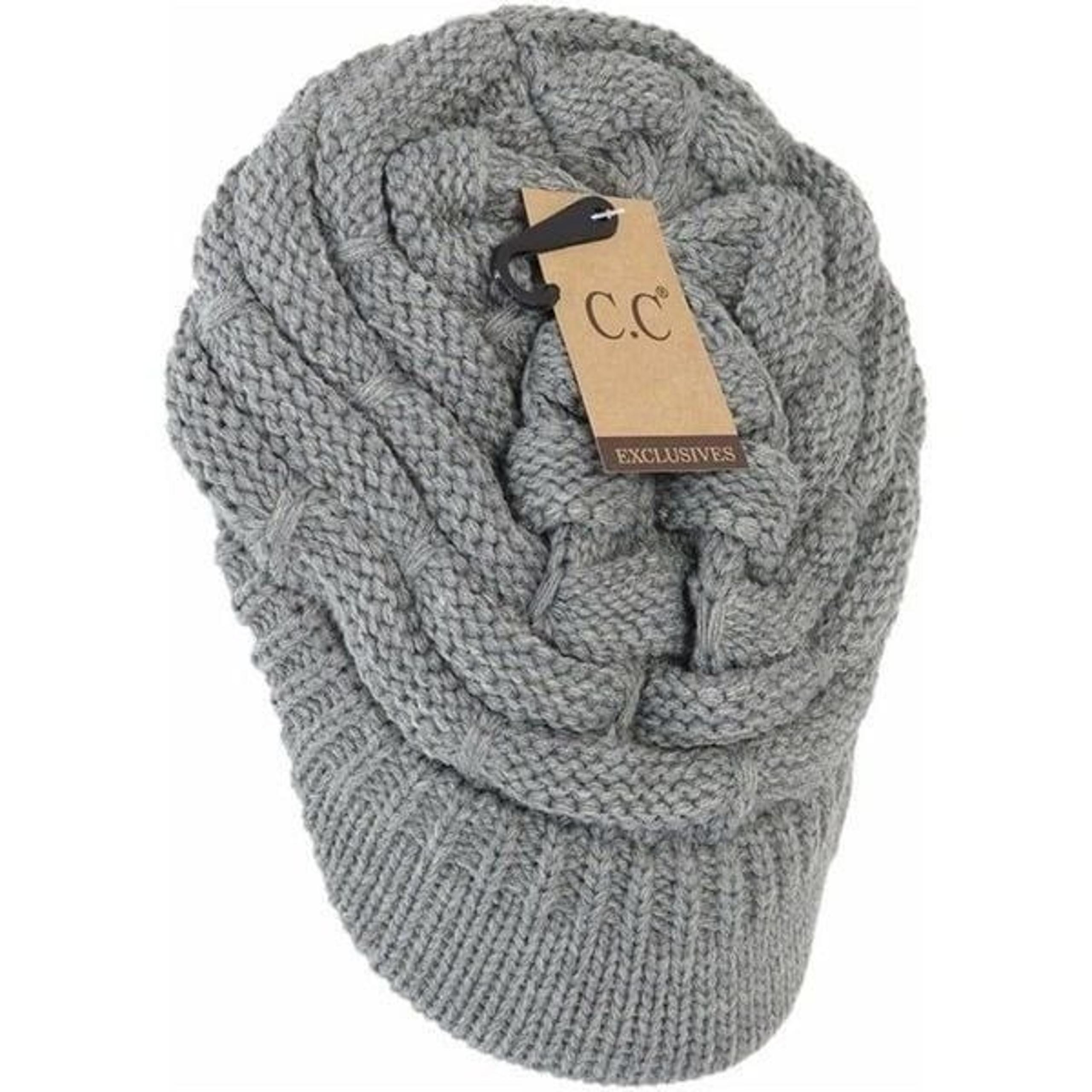 NWT Ribbed Knit Hat with Brim Lt Melange Grey YJ2023