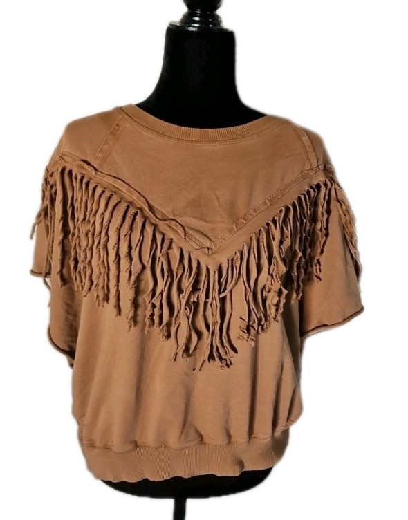 Chelsea DeBoer By Lily & Lottie Womens Tan Bristol Fringe Top M
