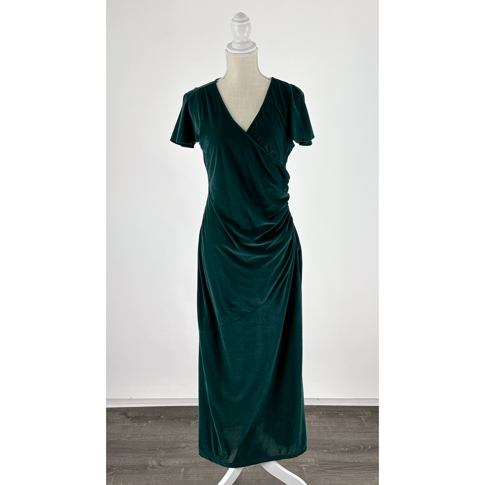 Baltic Born Faux Wrap V Neck Velvet Maxi Dress Womens Large Green Bridesmaid
