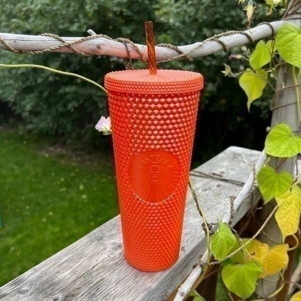 Starbucks studded Glossy Orange venti 24 oz cold cup tumbler Fall Halloween