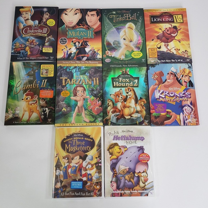 Lot of 10 Disney Sequel DVDs Sealed Slipcovers Mulan Tarzan Lion King Kronk
