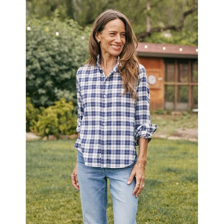 Frank & Eileen Barry Black White Flannel Plaid Tailored Button Up Shirt