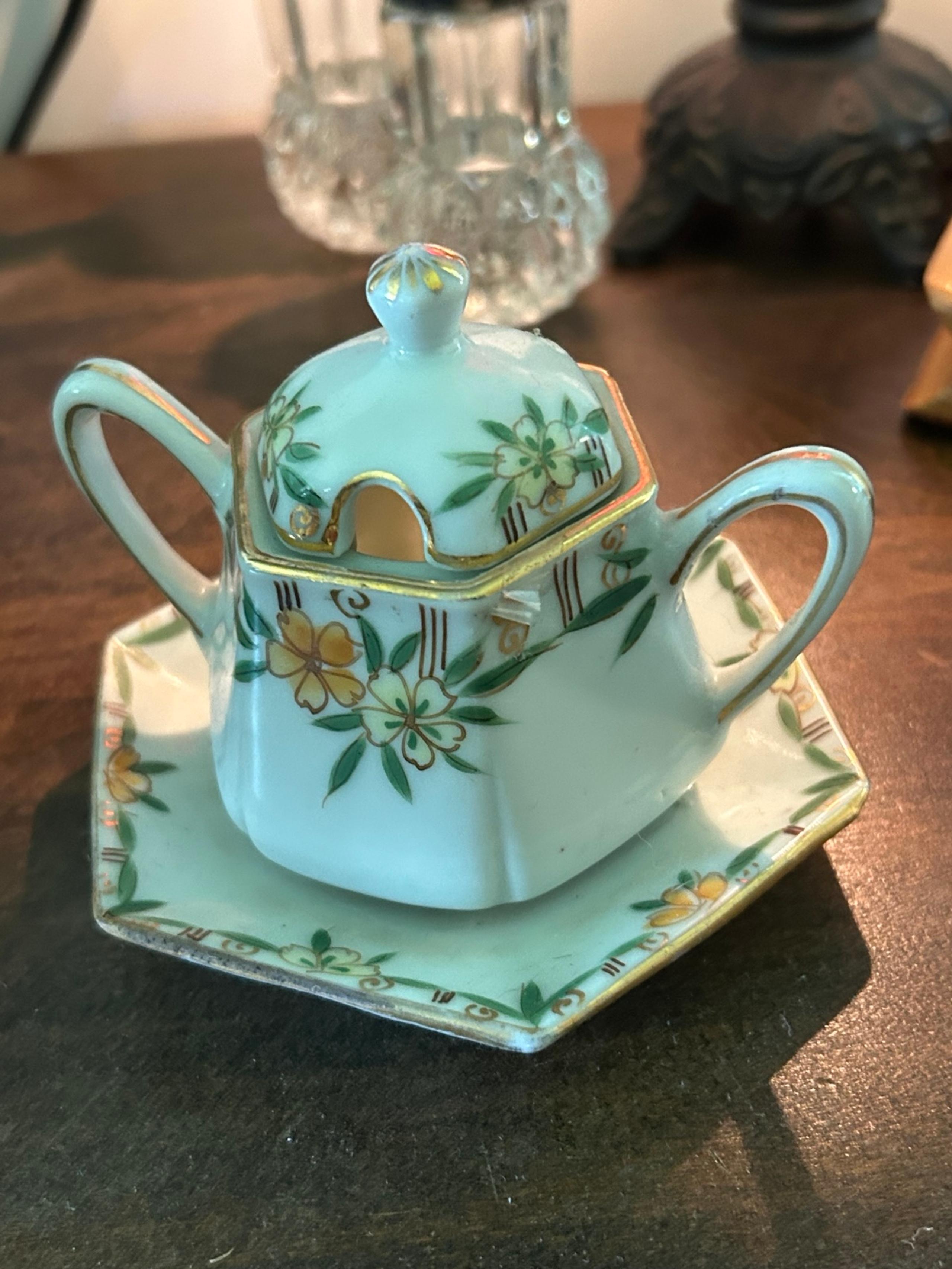 Vintage Hand Painted Nippon Sugar Bowl Yellow & Peach Flowers Classic