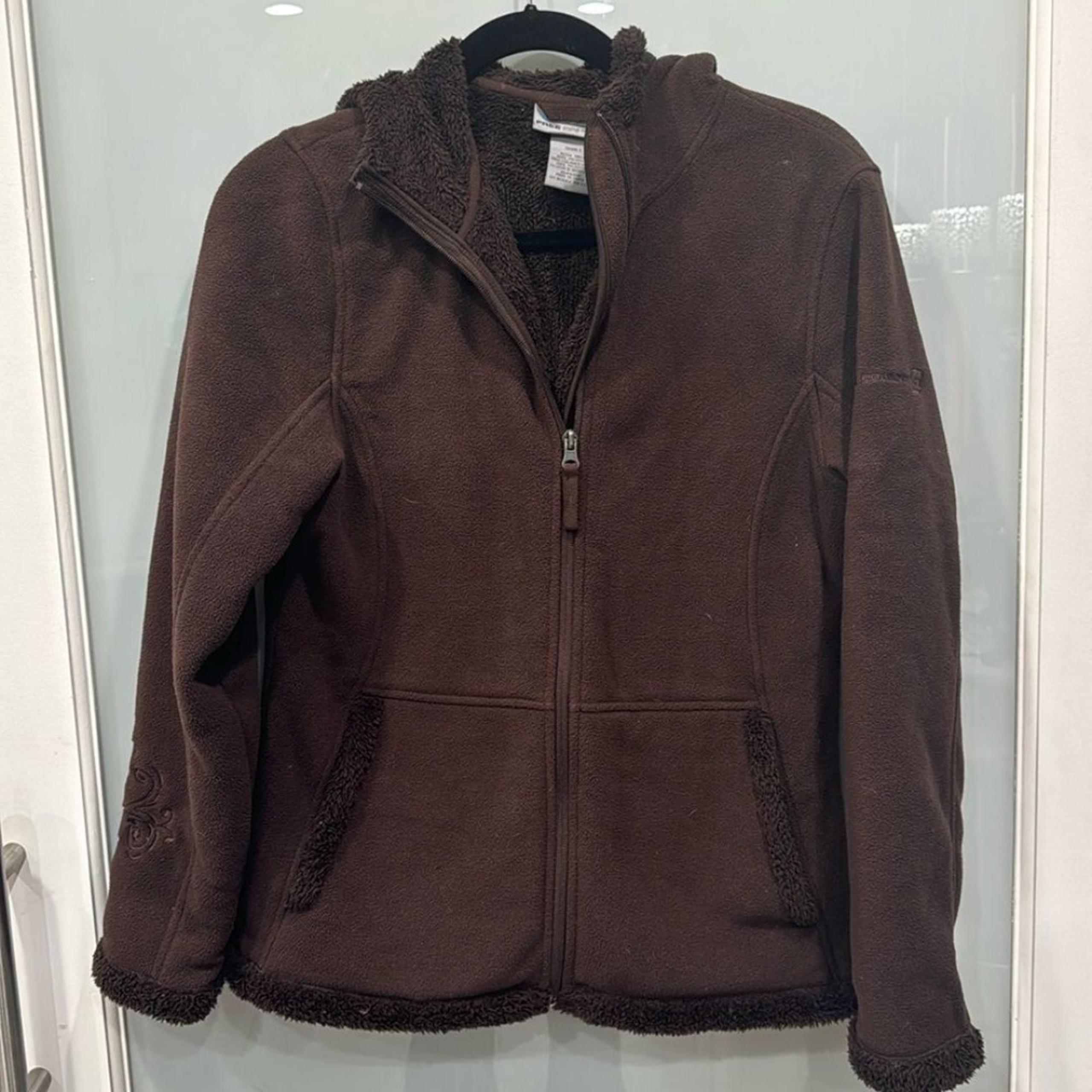 Free Country Women's Chocolate Brown Fuzzy Zip Up Hoodie Jacket Coat Sz Small