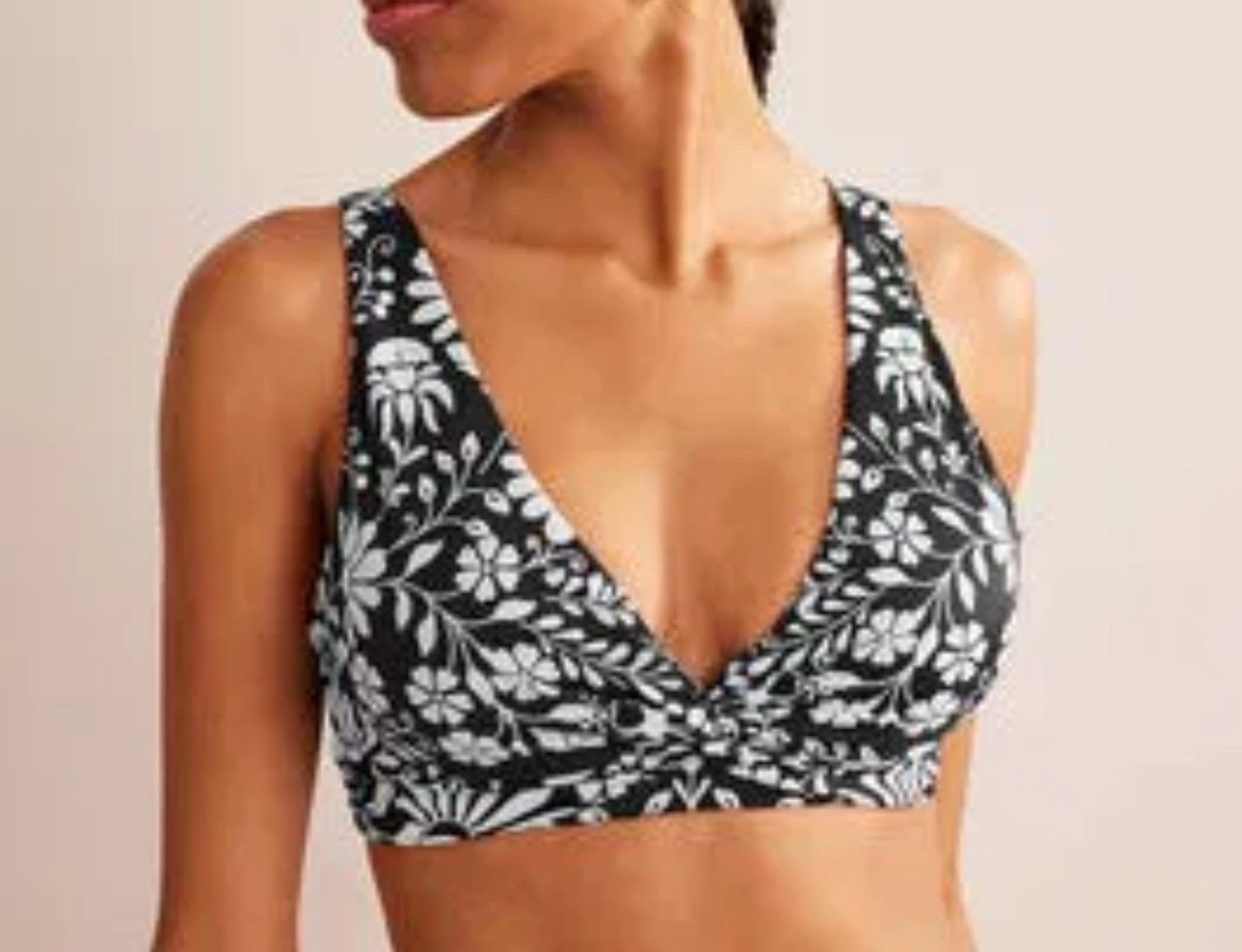 BODEN Classic Twisted Bikini Top Black White Swimsuit Women US 14 NEW. 411