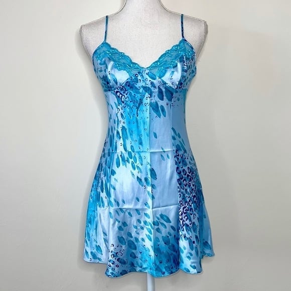 Victoria’s Secret Blu Cheetah Satin Slip Dress