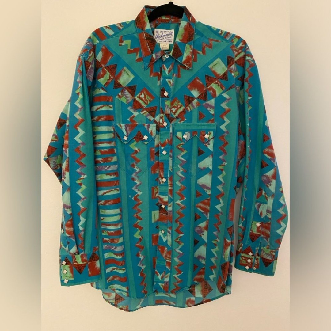 Rockmount Ranchwear Teal Azteca Button Up Western Jacket Men’s Sz Medium