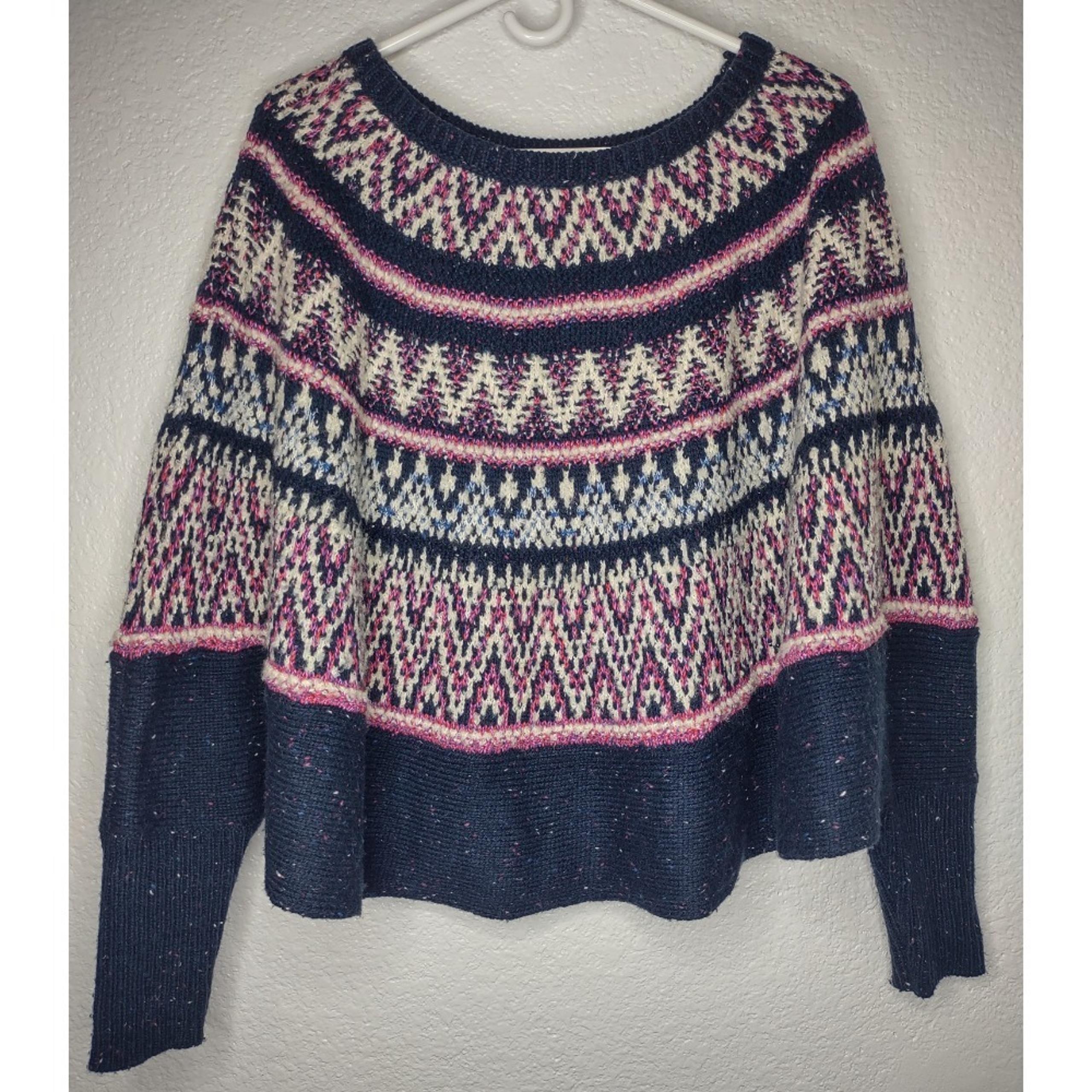 Anthropologie Sleeping on Snow Poncho Sweater Size XS/S Midland Fair Isle Wool