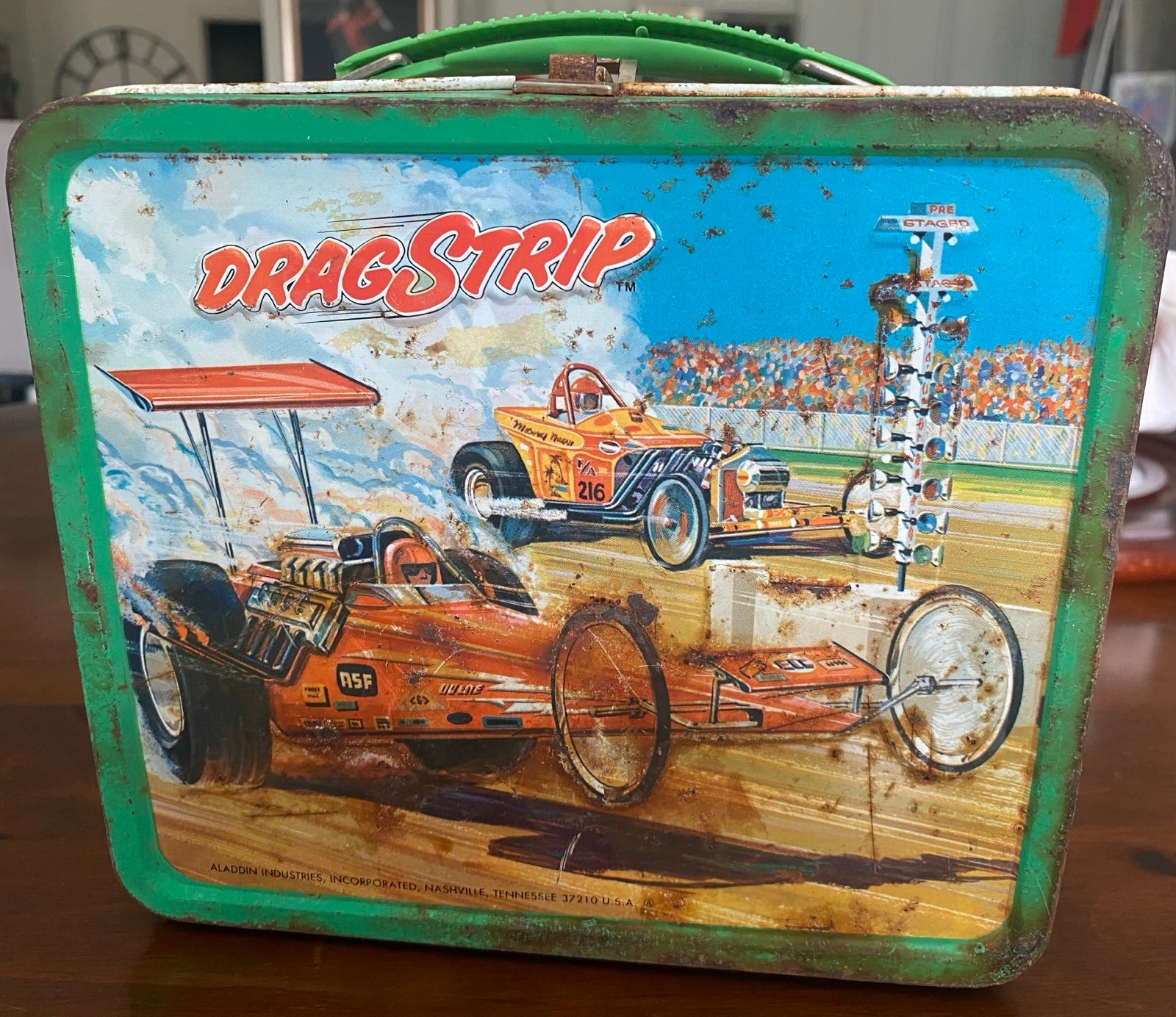 Vintage 1975 Aladdin Drag Strip Metal Lunch Box