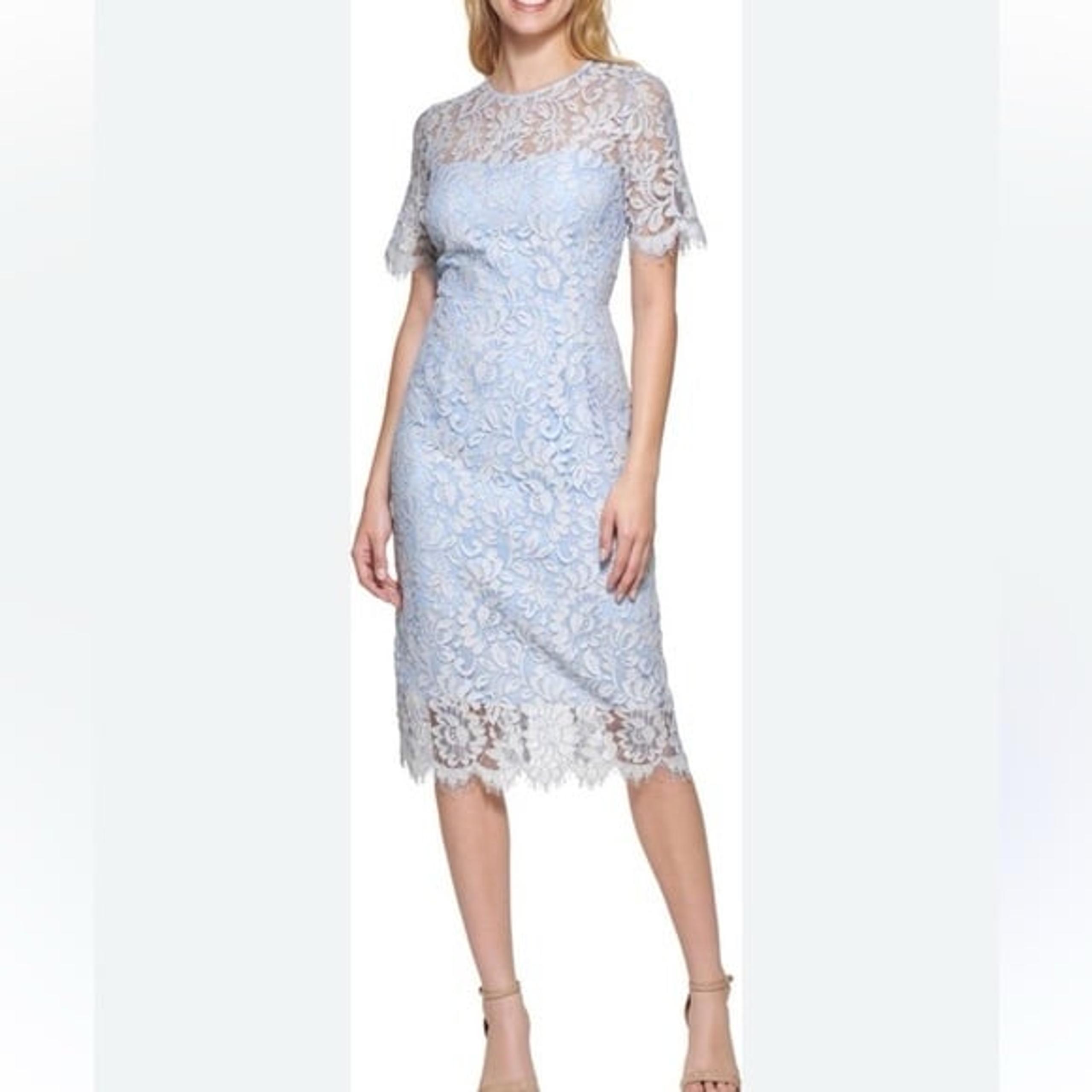 Eliza J. Delicate allover lace Midi dress. Light/ Dusty blue NWT size 14
