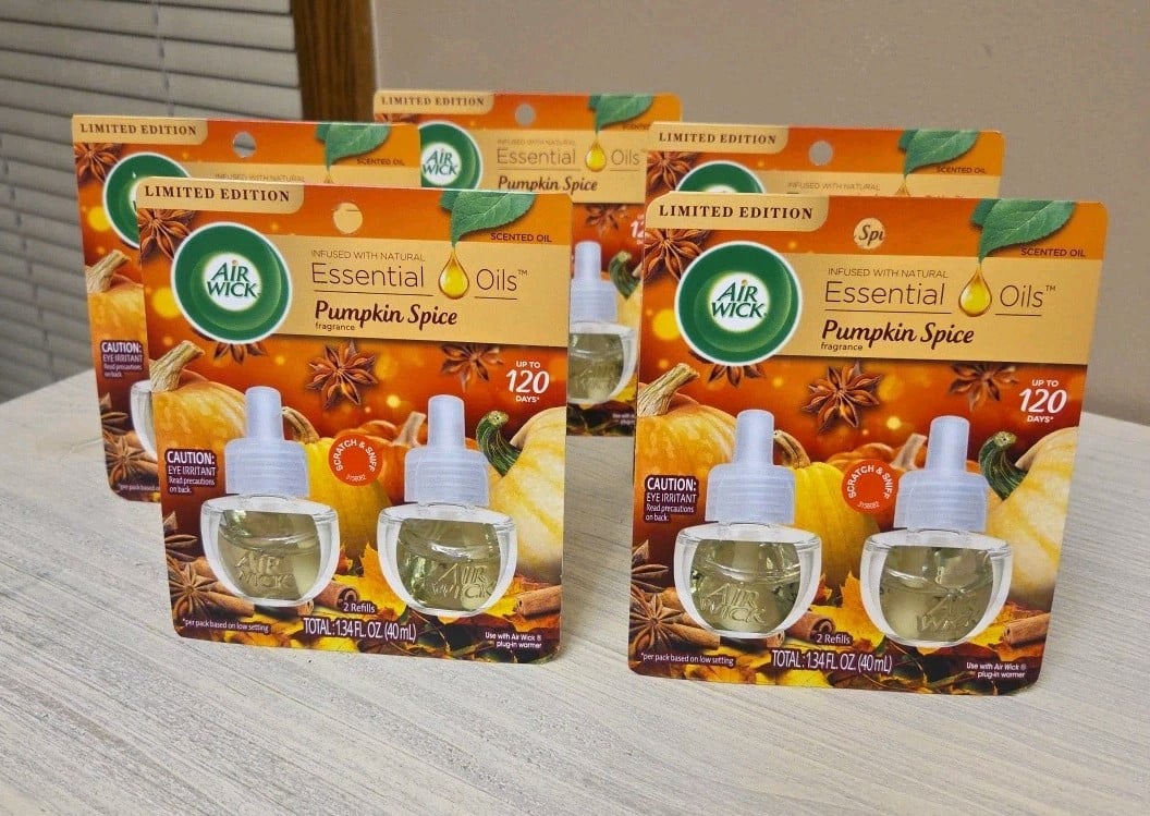 Lot Of 5 New Air Wick Essential Oils Pumpkin Spice Scented Oil 2 Refills