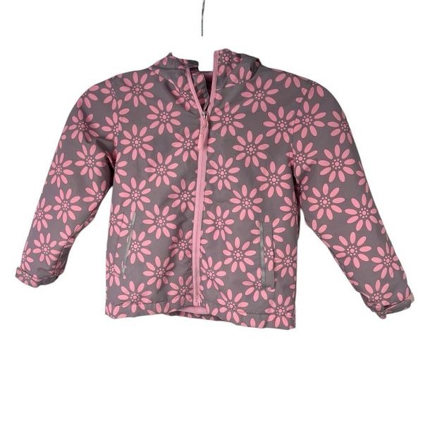 M2C Girls Pink Gray Floral Hooded Rain Spring Jacket 4T