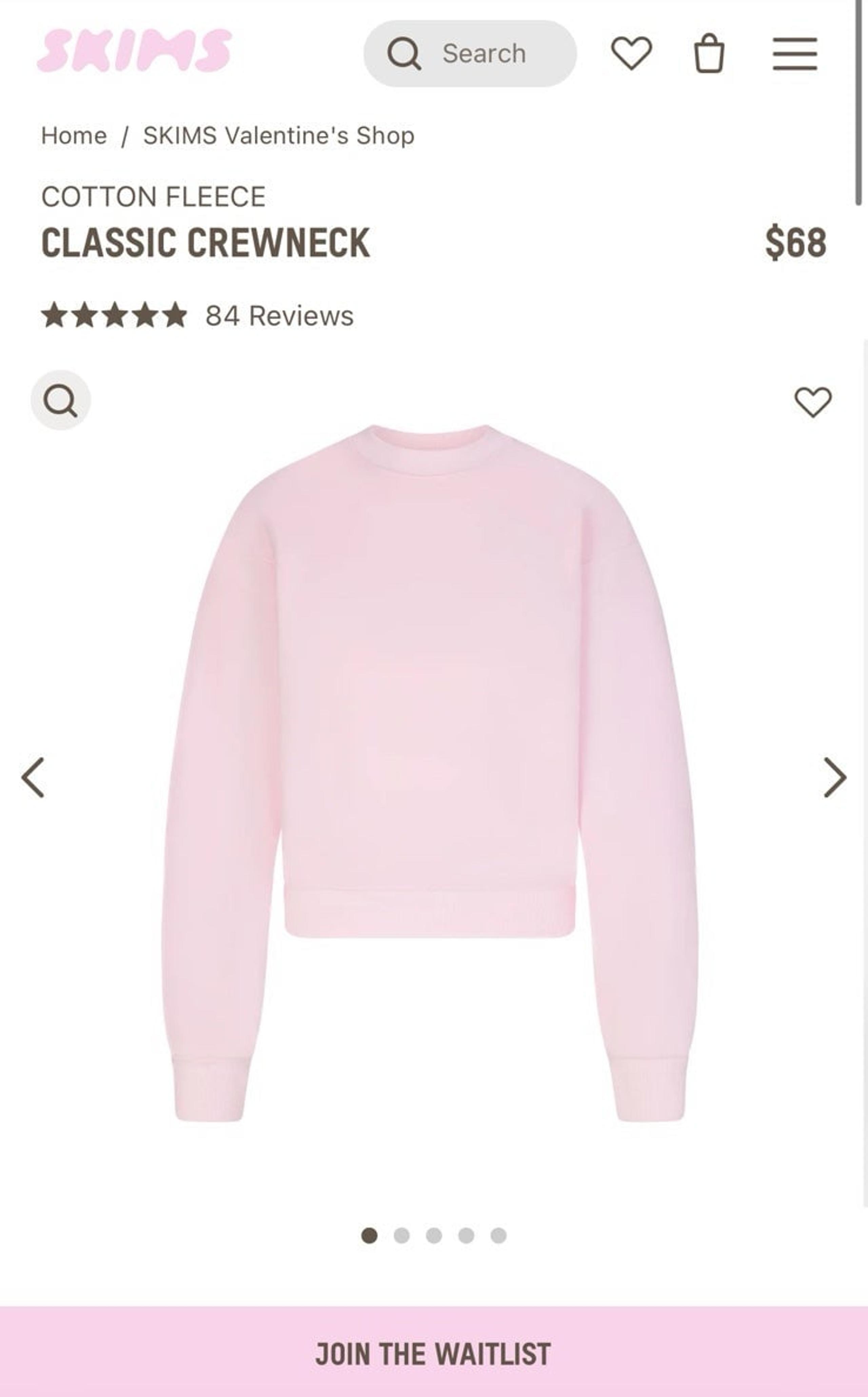Skims Cotton Fleece Classic Crewneck in Cherry Blossom