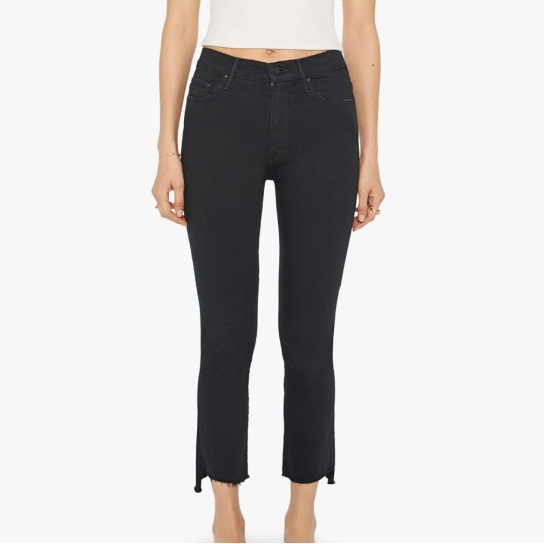 MOTHER The Insider Step Crop Fray Jeans in Not Guilty Black Wash Size 26
