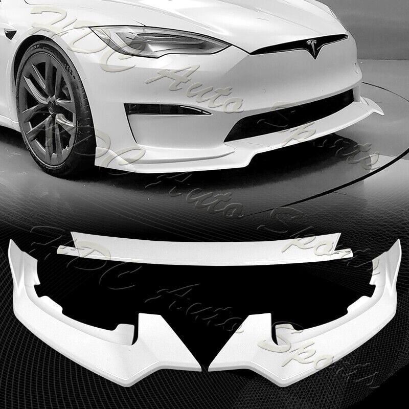 For 2021-2024 Tesla Model S Painted White Front Bumper Body Spoiler Splitter Lip