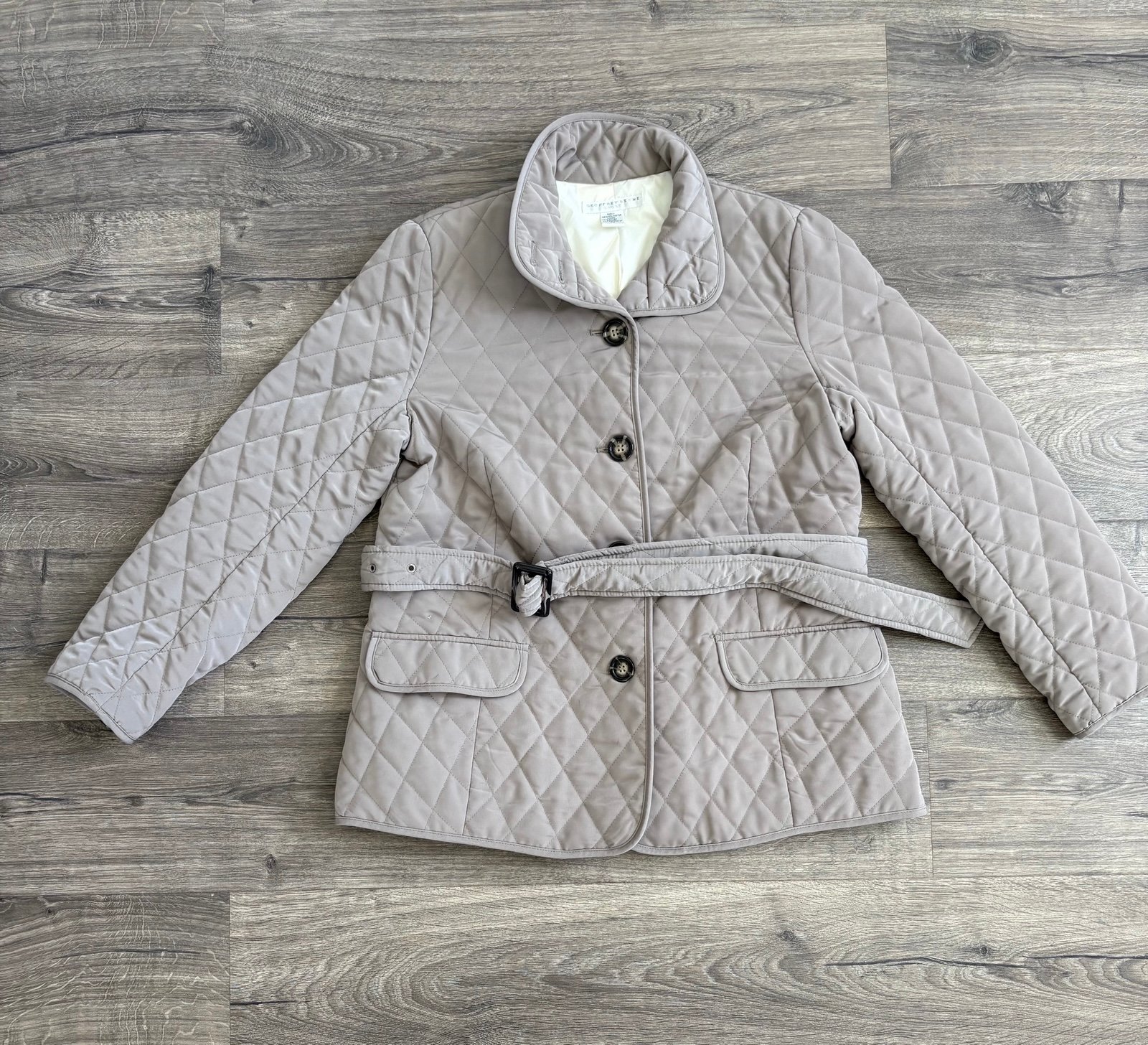 Geoffrey Beene Women's XL Tan Quilted Belted Jacket Coat Mid-Length