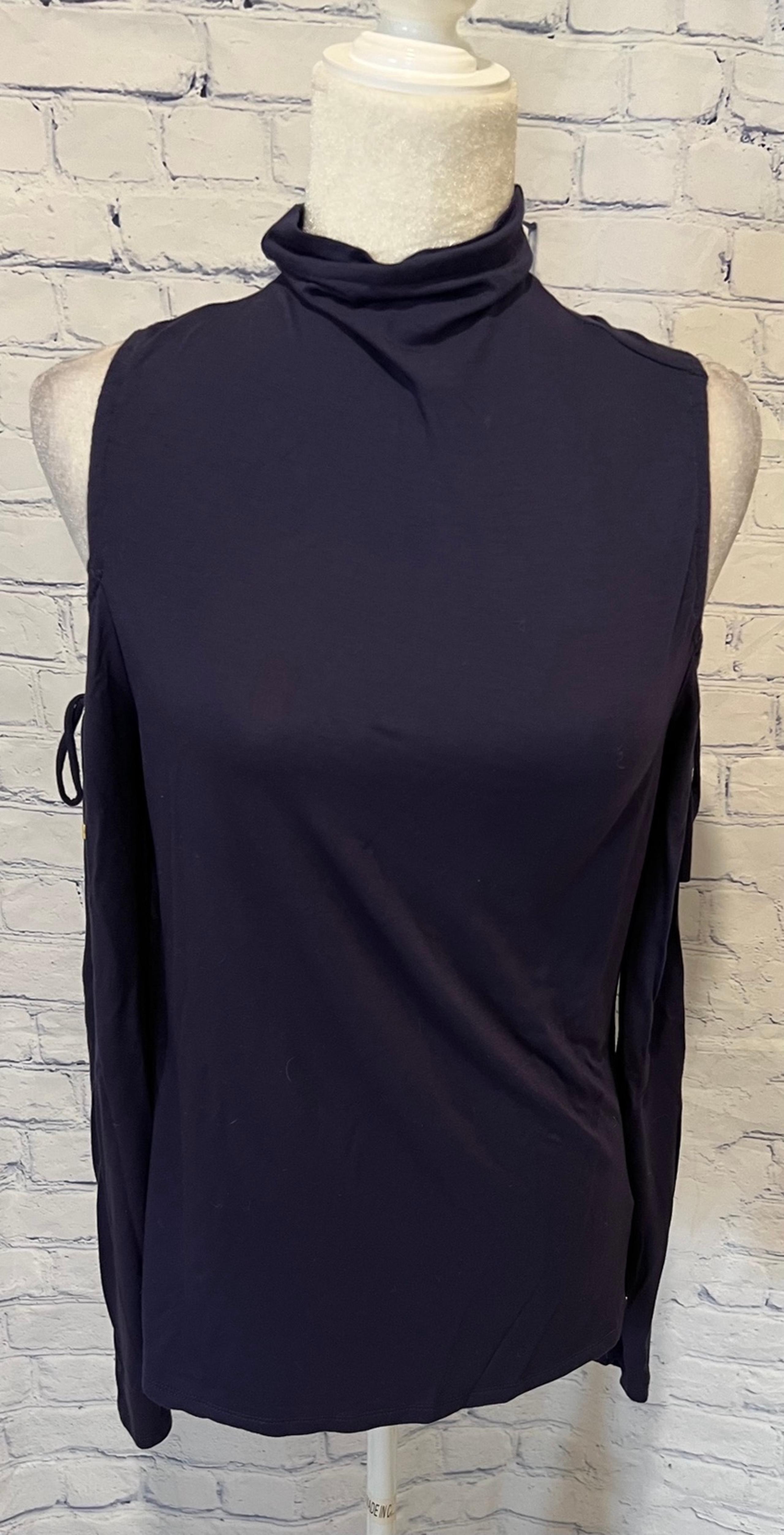 Michael Kors cold shoulder turtle neck blue shirt size medium.