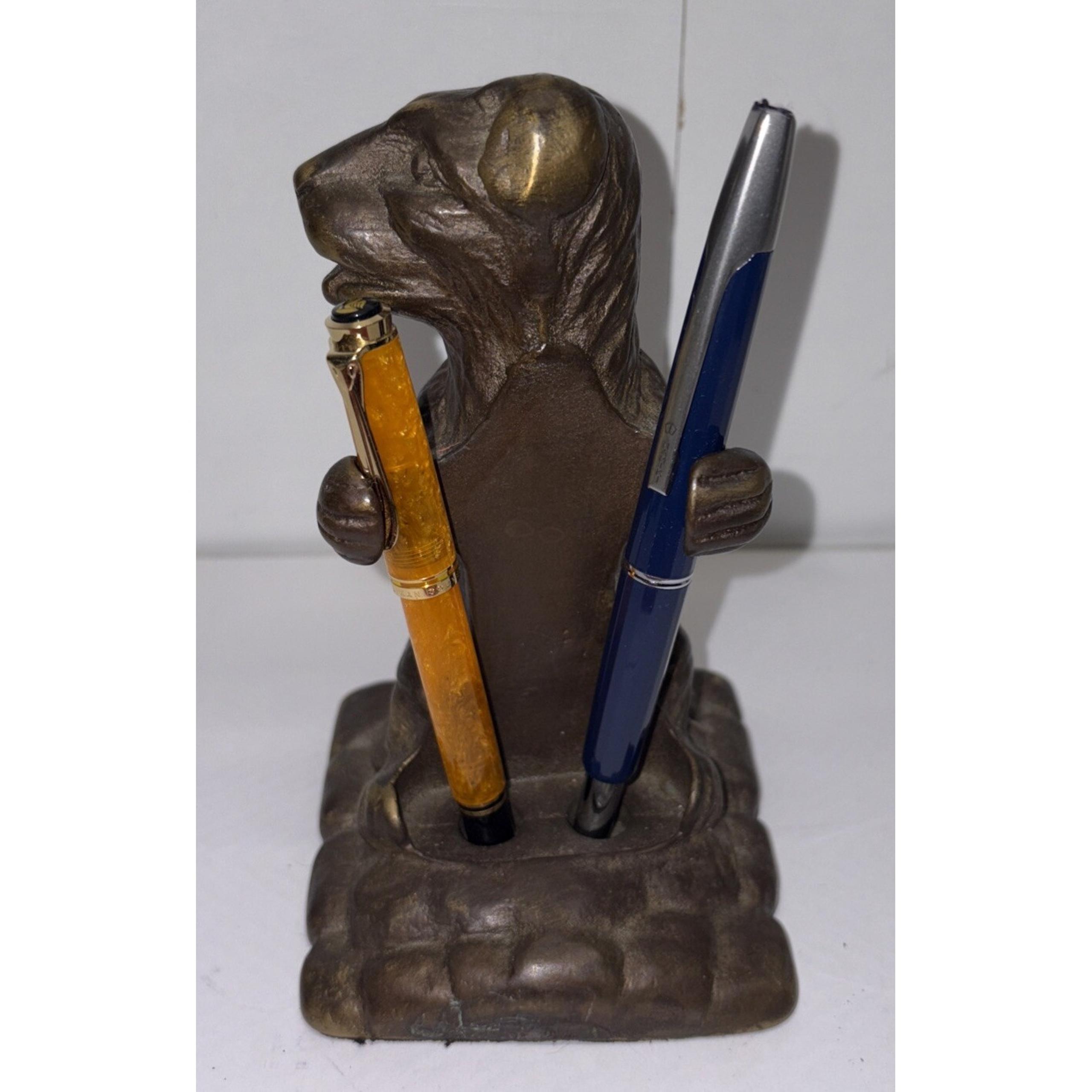 Antique Rare LEVENGER Heavy Bronze Sitting Begging Dog Pen Holder