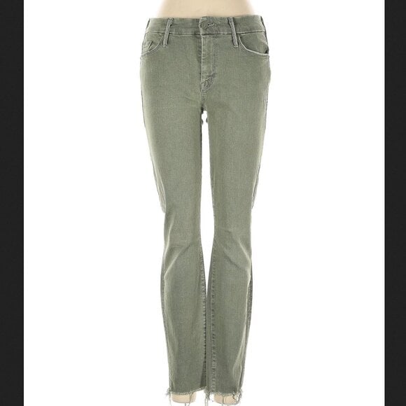 Mother 100% Cotton Mid Rise Jeans Frayed Raw Hem Cropped Ankle Green 27 EUC
