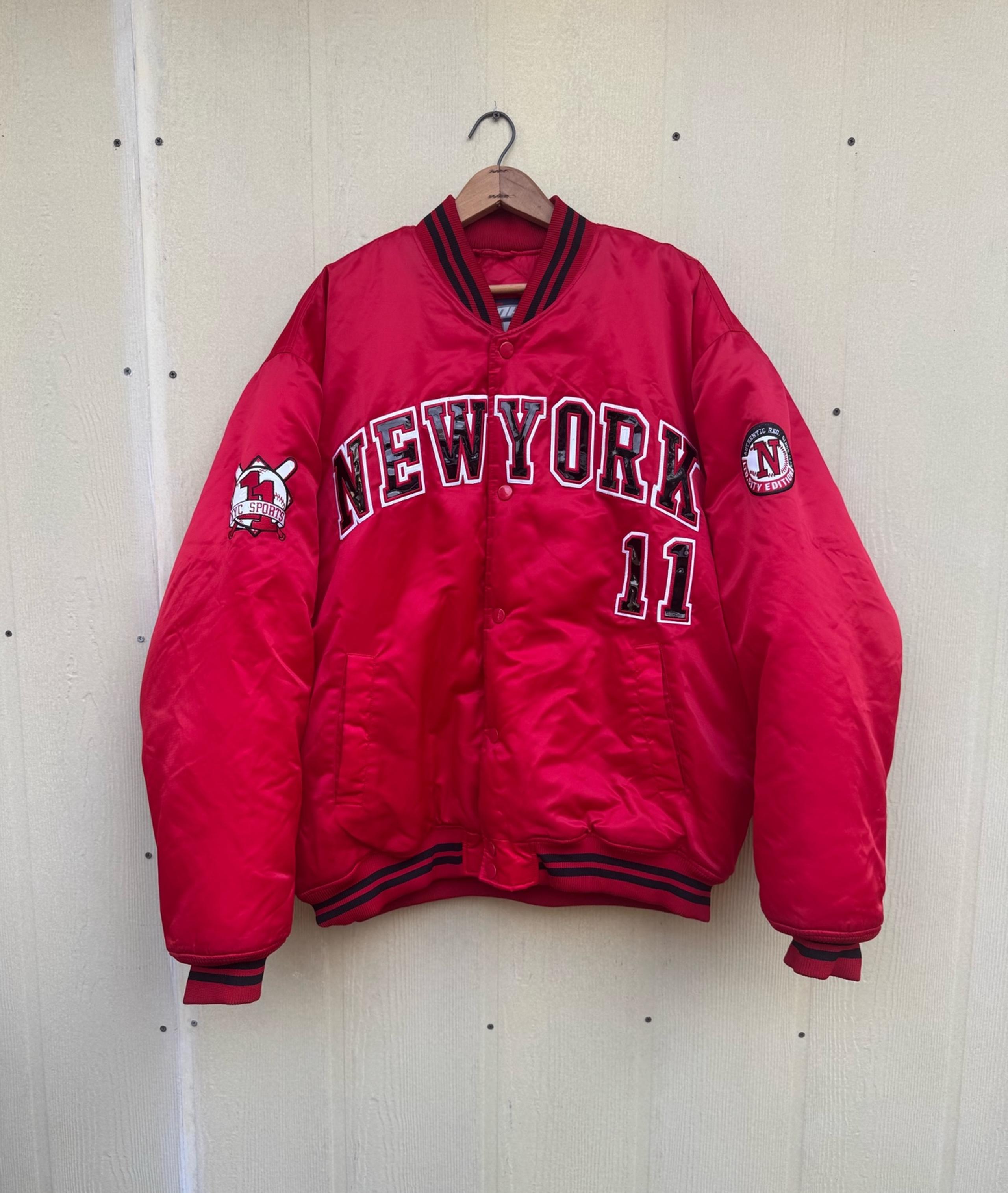 New York 212 NYC 11 Nylon Quilted Bomber Jacket Red Size 2XL Vintage