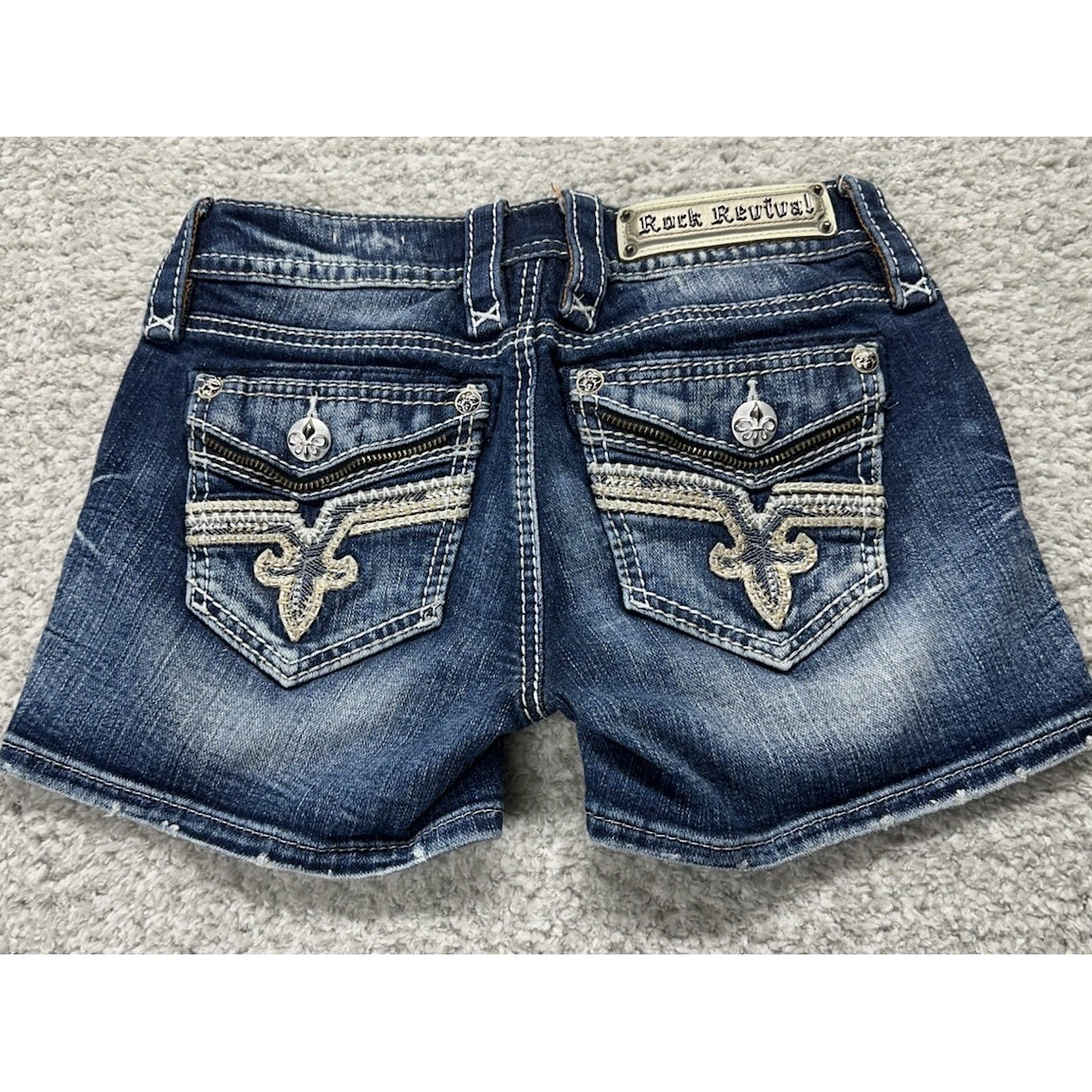 Womens Rock Revival LAM Shorts Size 24 Flap Pockets Jean Denim Bling Rock
