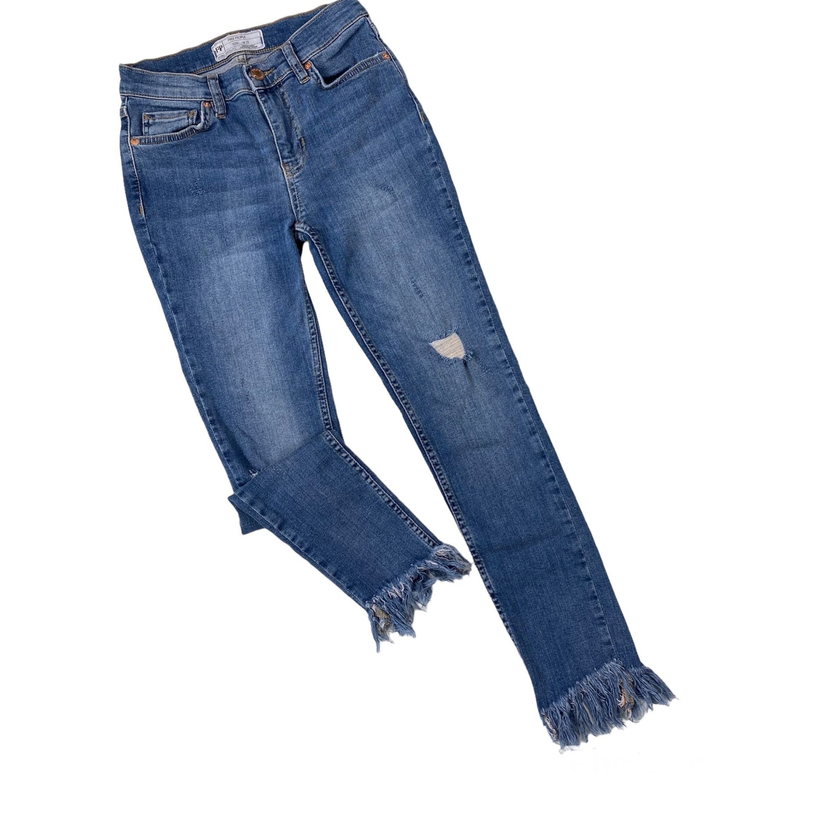 Free People Great Heights Frayed Hem Skinny Jeans Distressed Ripped Womens Sz 25