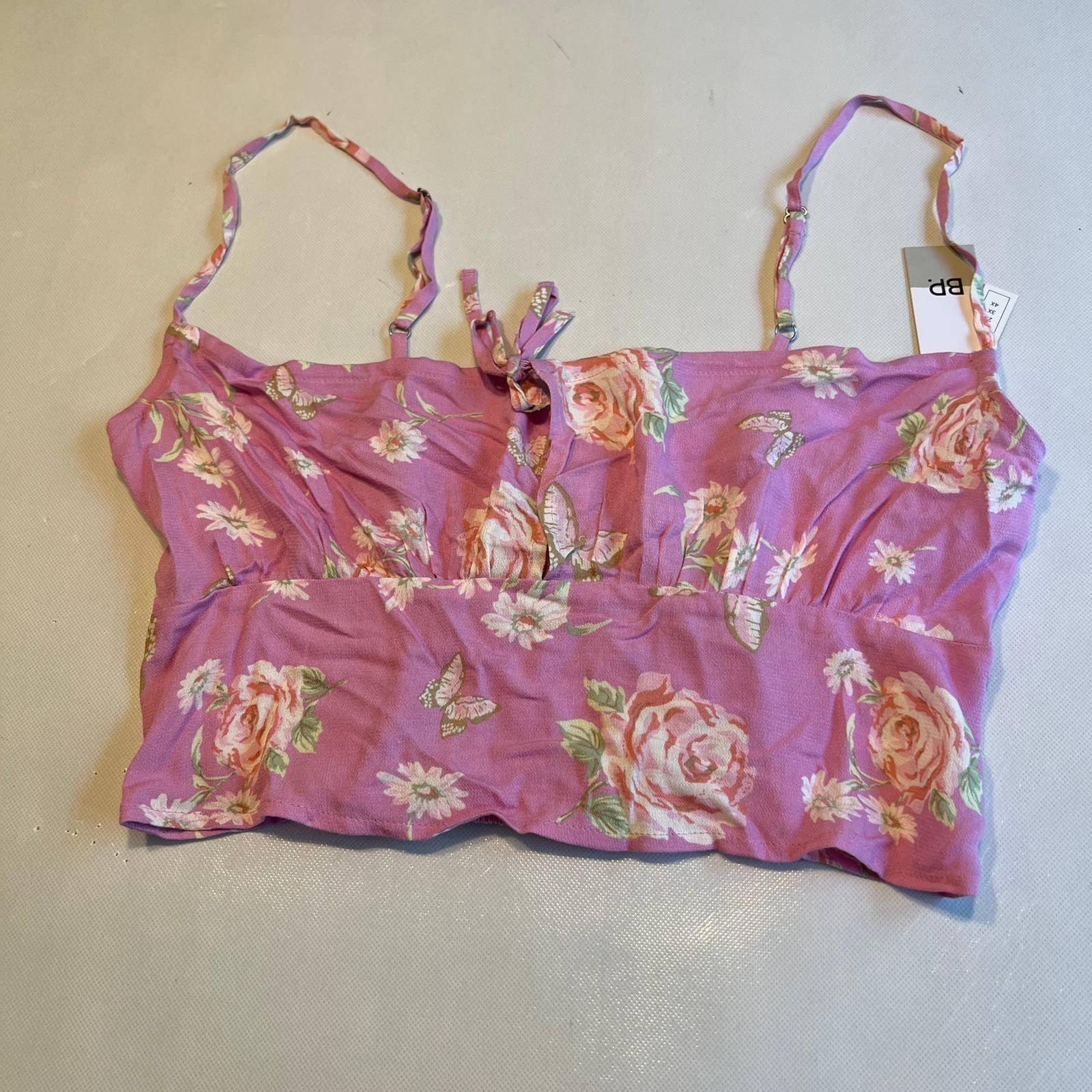 BP Womens Camisole Crop Top Purple Anna Size Small Floral Adjustable Strap