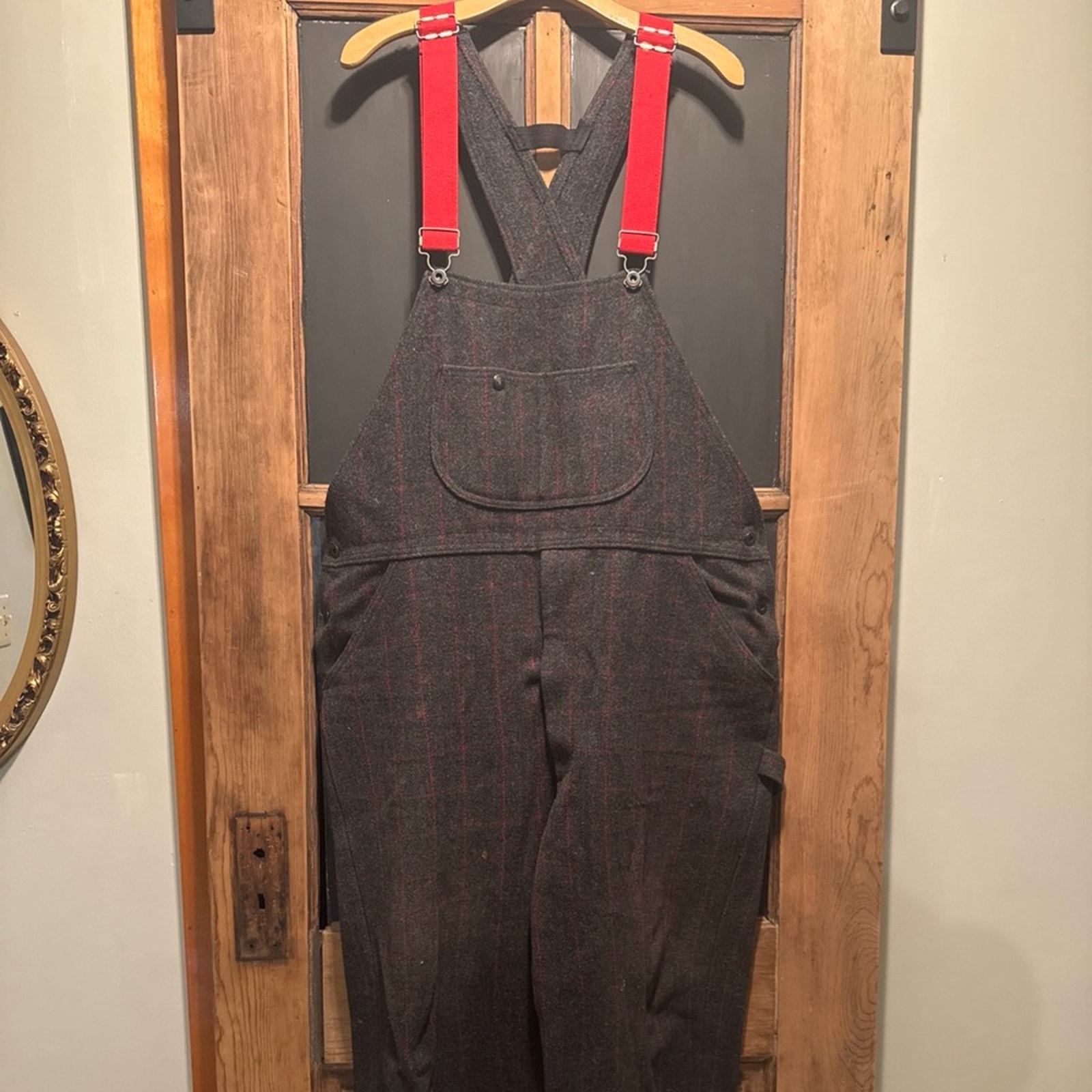 Vintage WOOLRICH Wool PLAID Bib Overalls MADE IN USA #1994 Men Large