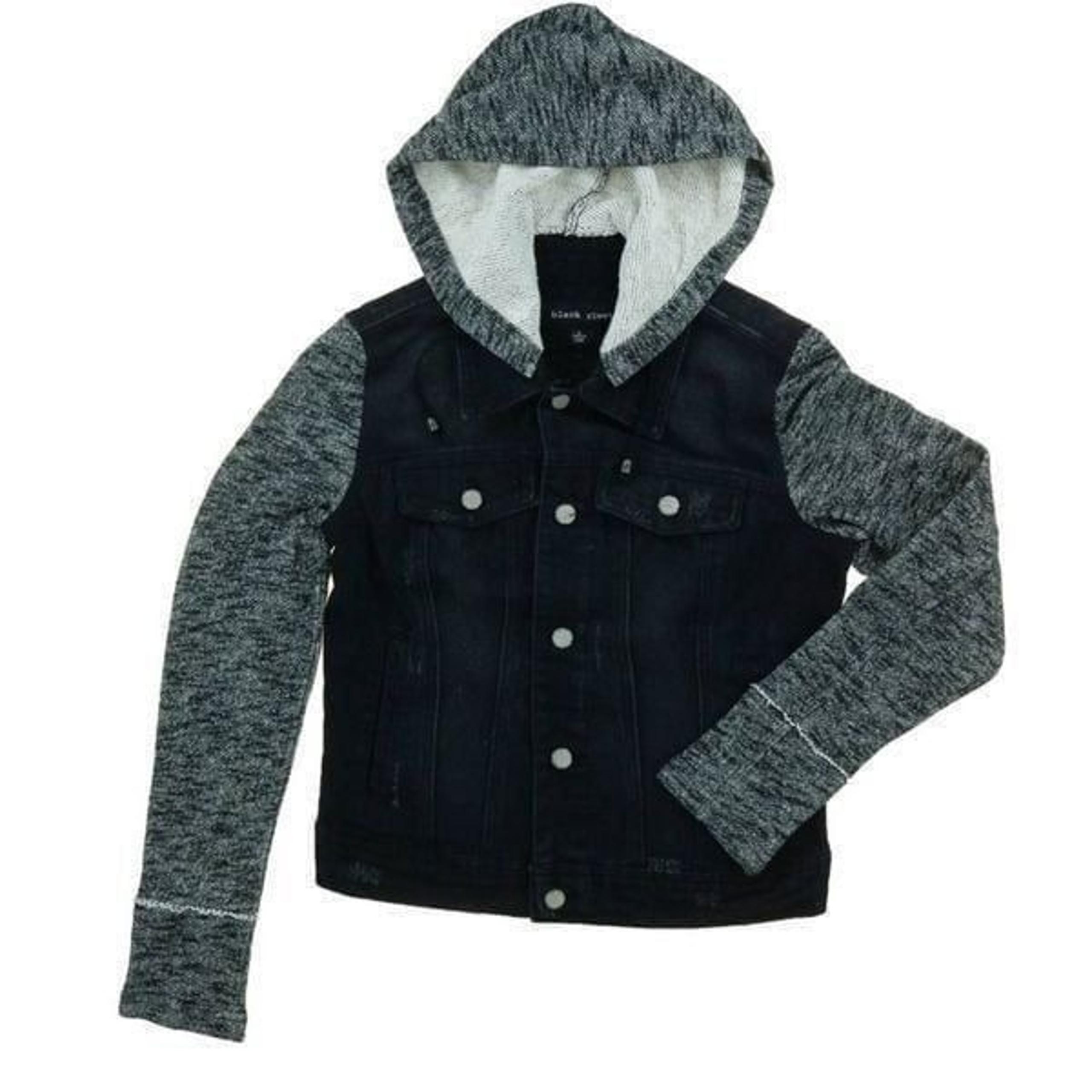 Black Rivet Distressed Black Hooded Jean Jacket M