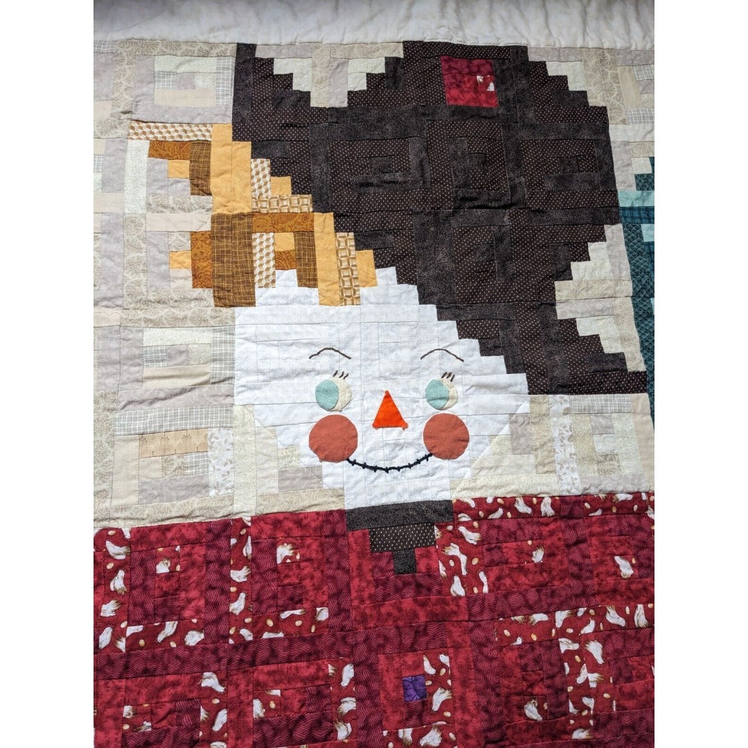 Handmade Patchwork Quilt SCARECROW Log Cabin Squares Wall Hanger 69x62