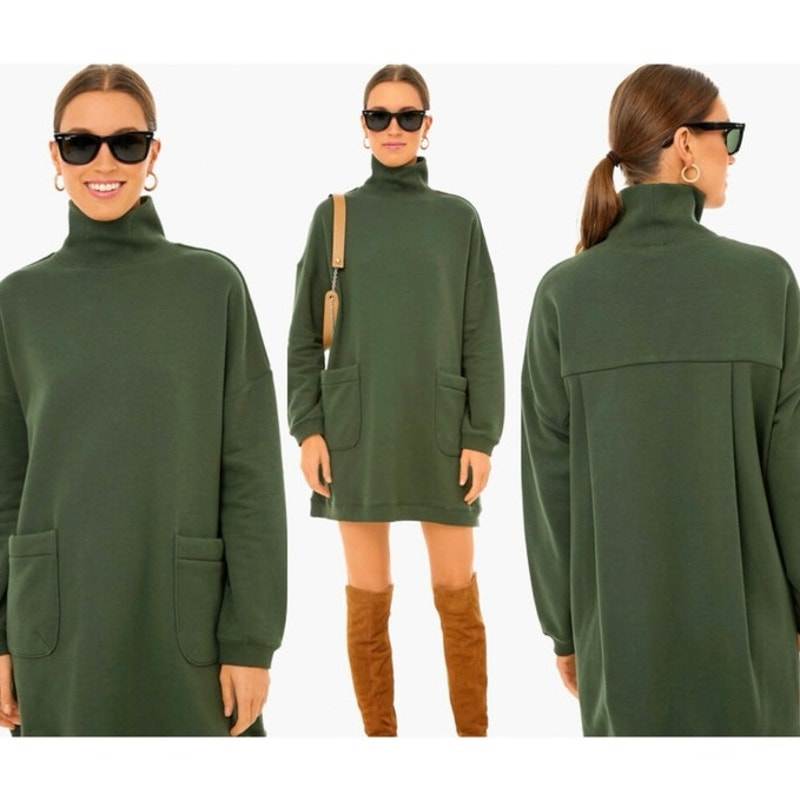 TUCKERNUCK Pomander Place Porter Mock Sweatshirt Mini Dress Army Green MEDIUM