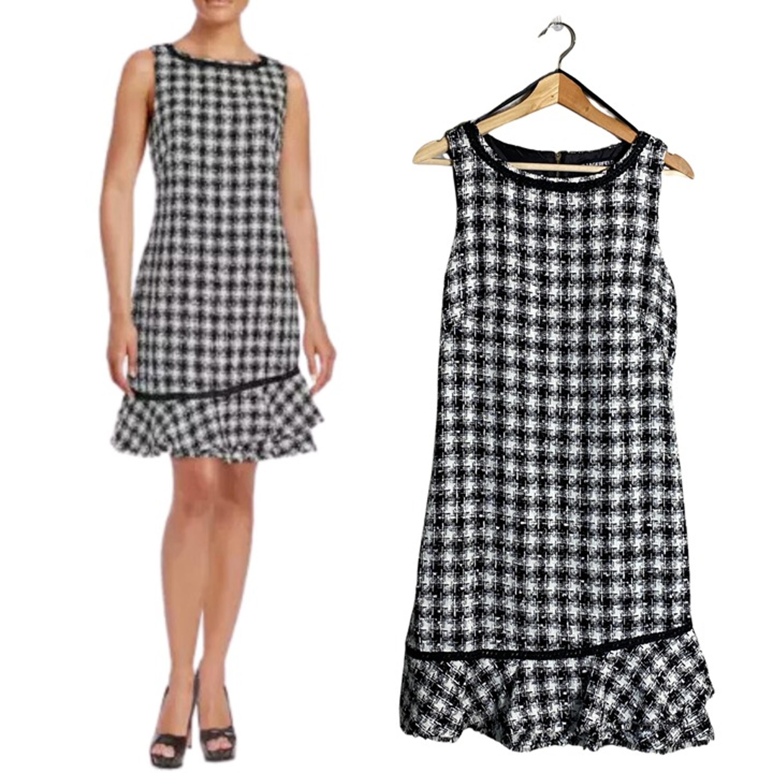 Karl Lagerfeld Paris Tweed Metallic Boucle Shift Mini Dress Womens 4 Black White
