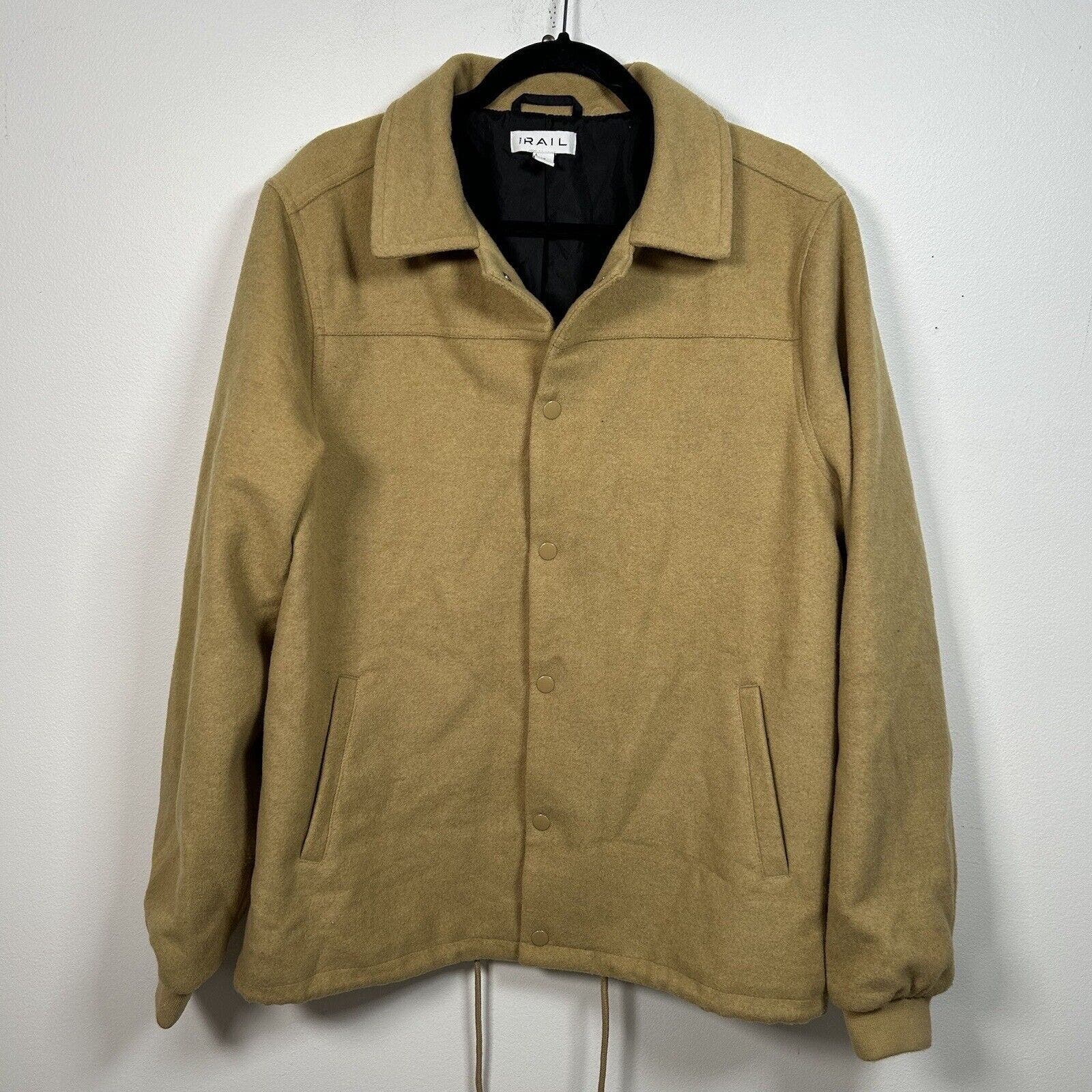 The Rail Jacket Mens Large Tan Snap Button Long Sleeve Lined Drawstring Waist