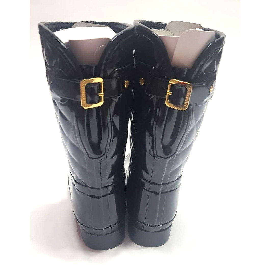 Hunter refined gloss quilt short black boots women's size 7