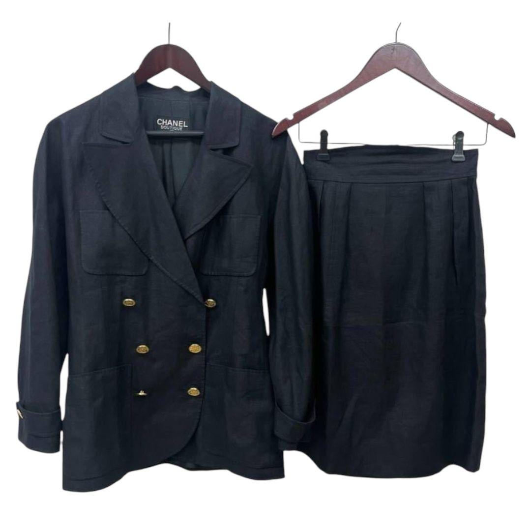 Chanel Handwritten Tag Vintage Coco Button Linen Blend Suit