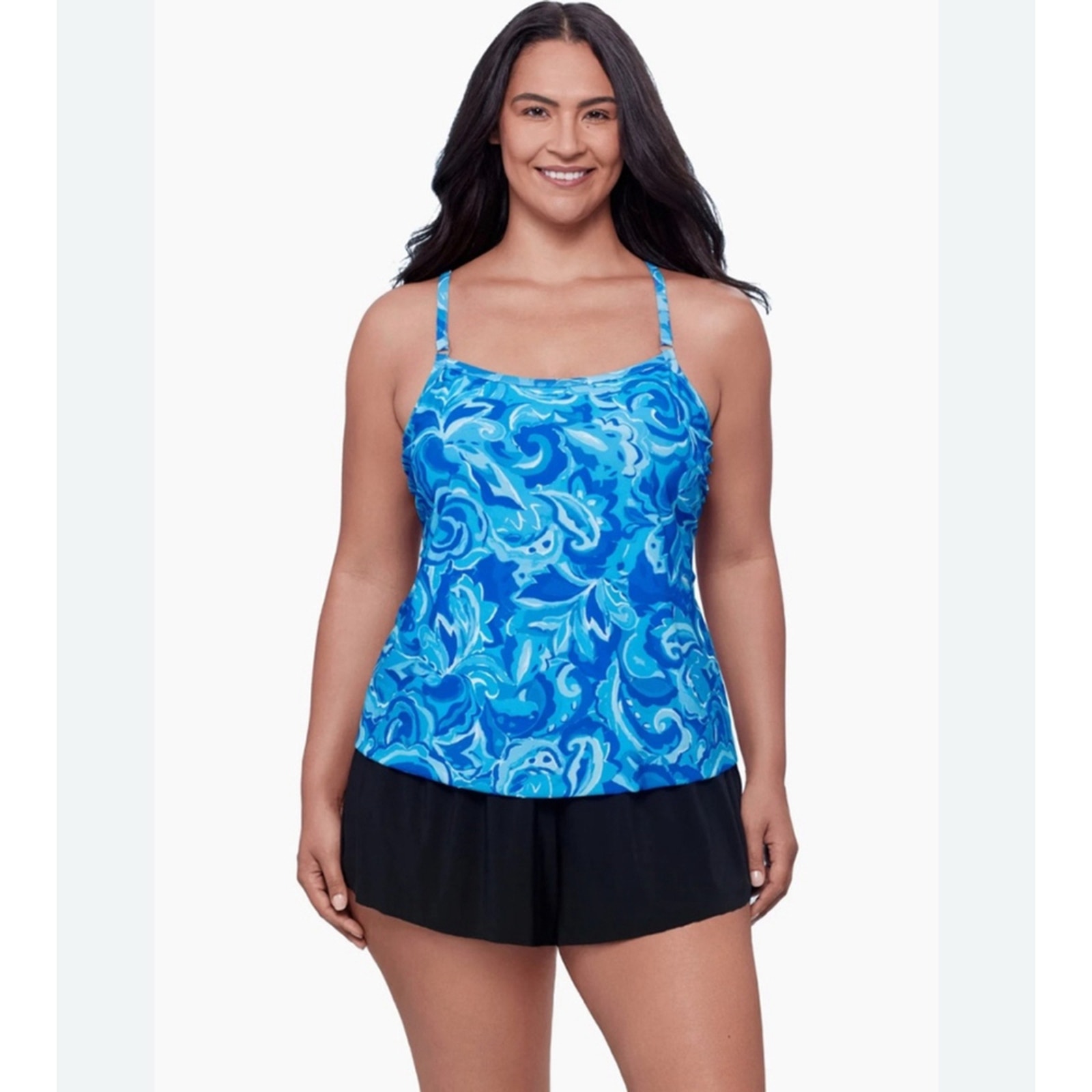 Women's Shape Solver Tankini Top Size 16 Blue Paisley